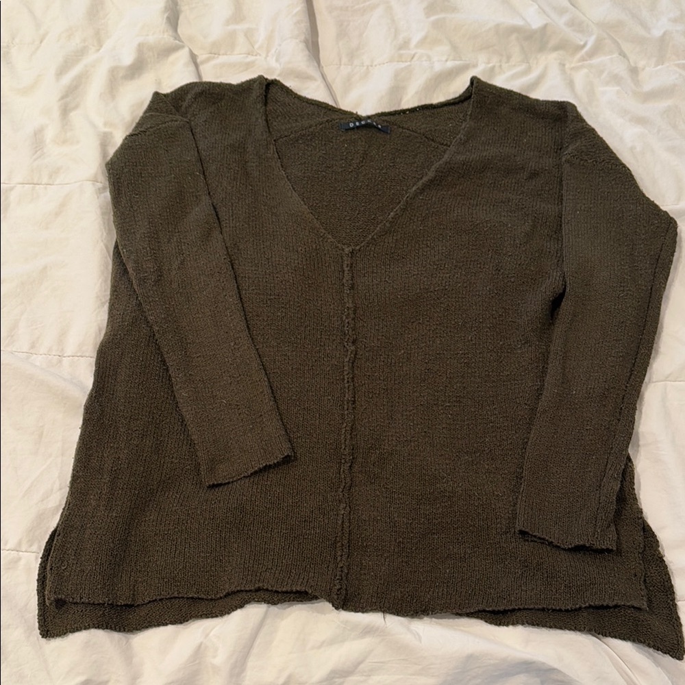 Olive Green V-Neck Women's Sweater